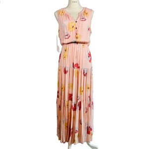 Sleeveless Pink Floral Tiered Maxi Dress